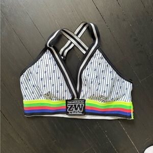 Zumba Fitness Striped Sports Bra - Black, White, and Multicolor